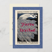 Invitation Peacock Vintage Bleu Art Nouveau (Devant / Derrière)