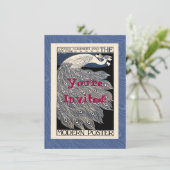 Invitation Peacock Vintage Bleu Art Nouveau (Debout devant)