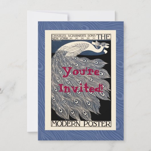 Invitation Peacock Vintage Bleu Art Nouveau (Devant)