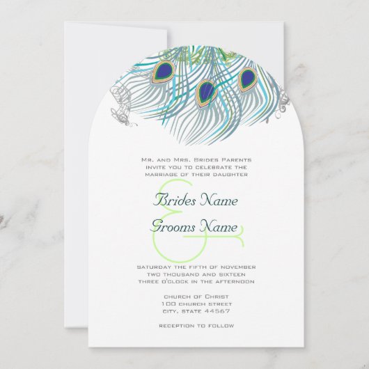 Invitation Peacock Vintage Feathers (Devant)