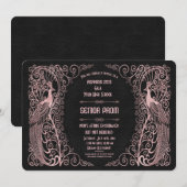 Invitation Peacocks Art Déco rose Gold Prom Senior (Devant / Derrière)