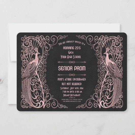 Invitation Peacocks Art Déco rose Gold Prom Senior (Devant)