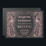 Invitation Peacocks Art Déco rose Noir Mariage Inviter<br><div class="desc">Design unique avec un mélange de paons d'art déco d'or imitation rose à l'ancienne et une approche graphique audacieuse et moderne, sur un arrière - plan en marbre noir. Utilisez l'outil Personnaliser pour ajouter vos informations. Pour les articles correspondants, visitez, s'il vous plaît, ma collection Rose Gold Art Déco Peacocks....</div>