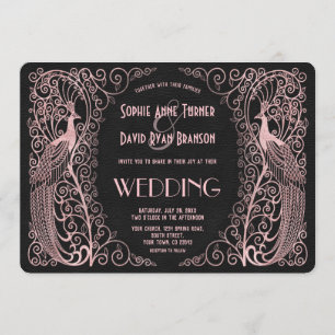 Invitation Peacocks Art Déco rose Noir Mariage Inviter