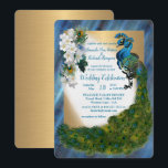 Invitation Peacocks & Emerald Green Metallic Silk & Gold<br><div class="desc">Vert émeraude métallique décoratif avec deux paons,  plumes et fleurs blanches pour s'adapter à ce thème stationnaire mariage paon ou en décoration design</div>