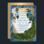Invitation Peacocks & Emerald Green Metallic Silk & Gold<br><div class="desc">Vert émeraude métallique décoratif avec deux paons,  plumes et fleurs blanches pour s'adapter à ce thème stationnaire mariage paon ou en décoration design</div>