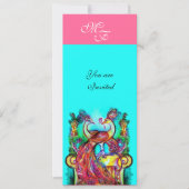 Invitation PEACOCKS EN AMOUR MONOGRAM rose turquoise bleu ver (Devant)