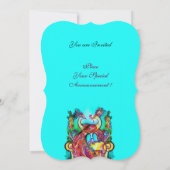 Invitation PEACOCKS EN AMOUR MONOGRAM Rouge Turquoise Bleu Ve (Dos)