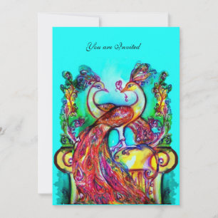 Invitation PEACOCKS EN AMOUR Rouge Turquoise Vert Aqua Mariag