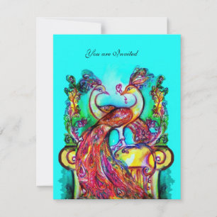 Invitation PEACOCKS EN AMOUREUX rouge bleu turquoise vert