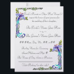 Invitation Peacocks (Faire-part de mariage métallique)<br><div class="desc">Avec des corniches de paons et de vignes aux couleurs vives, créées dans le style des Arts et de l'Artisanat qui devint populaire pour la première fois à l'époque de Wm. Morris & Henry David Thoreau, et imprimé sur un papier lourd et surdimensionné avec une finition métallique glacée, ce faire-part...</div>