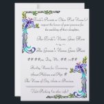 Invitation Peacocks (Faire-part de mariage métallique)<br><div class="desc">Avec des corniches de paons et de vignes aux couleurs vives, créées dans le style des Arts et de l'Artisanat qui devint populaire pour la première fois à l'époque de Wm. Morris & Henry David Thoreau, et imprimé sur un papier lourd et surdimensionné avec une finition métallique glacée, ce faire-part...</div>