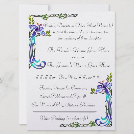 Invitation Peacocks (Faire-part de mariage métallique) (Devant)