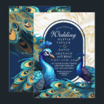 Invitation Peacocks Garden Mariage de Bohême<br><div class="desc">Faire-part de mariage moderne et design avec paons. Or bleu vert et turquoise avec ligne or,  écriture classique,  calligraphie élégante et minimaliste (imitation poussière d'argent et or). Belle et élégante faire-part de mariage simple et moderne.</div>