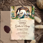 Invitation Peacocks Jardin royal vintage mariage indien<br><div class="desc">Peacocks vintage palais royal lotus jardin Indien mariage modifiable modèle invitation instantanée téléchargement numérique,  aquarelle moderne vintage look</div>
