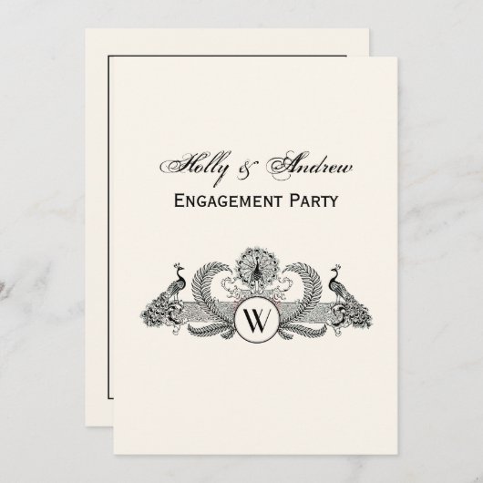 Invitation Peacocks vintages Monogram Ivory BG (Devant / Derrière)