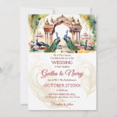 Invitation Peacocs lotus jardin Indien mariage modèle (Devant)