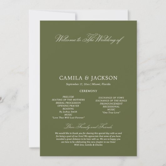 Invitation Pear Green Wedding Flat Program (Devant)
