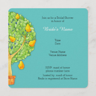 Invitation Pear Tree turquoise Carré nuptiale douche Invitati