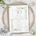 Invitation Pearl 30ème Mariage Anniversaire de verdure Floral<br><div class="desc">Doté d'une délicate aquarelle et d'une verdure de jardin de campagne,  cette invitation à l'anniversaire chic peut être personnalisée avec vos informations spéciales de célébration de 30 ans,  avec un arrière - plan perle à l'envers. Conçu par Thisisnotme©</div>