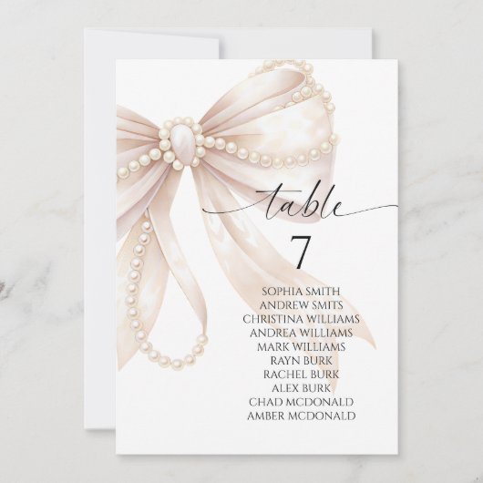 Invitation Pearl and Bow Table Number Seating Chart (Devant)