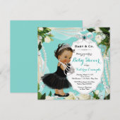 Invitation Pearl Baby & Co Noir Turquoise ethnique Baby Girl  (Devant / Derrière)