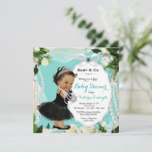 Invitation Pearl Baby & Co Noir Turquoise ethnique Baby Girl  (Debout devant)