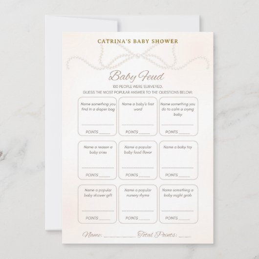 Invitation Pearl Baby Shower Game - Editable Name, 5x7 (Devant)