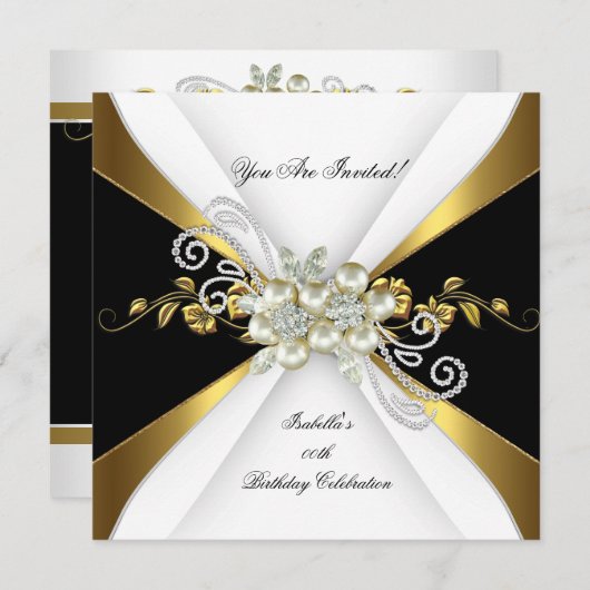 Invitation Pearl Black Gold Silver Diamond Anniversaire 3 (Devant / Derrière)