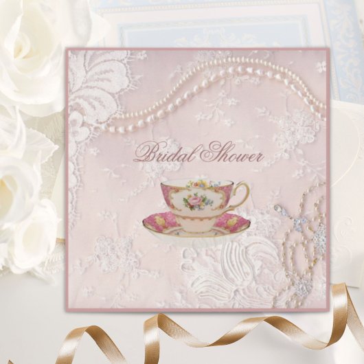 Invitation Pearl Blush dentelle rose podal Tea Party Invitati