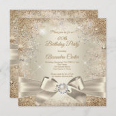 Invitation Pearl Bow Beige Cream Gold Snowflake Party (Devant / Derrière)