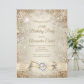 Invitation Pearl Bow Crème Beige Or Flocon de neige Anniversa (Debout devant)