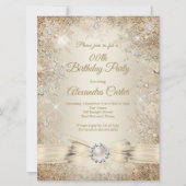 Invitation Pearl Bow Crème Beige Or Flocon de neige Anniversa (Devant)