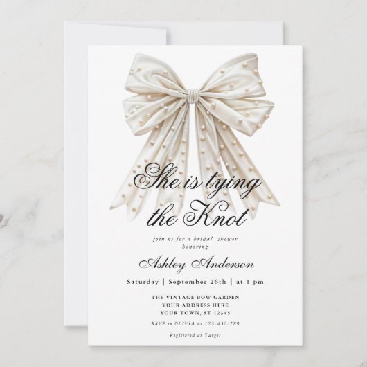 Invitation Pearl Bow Elle noue la douche nuptiale (Devant)