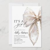 Invitation Pearl Bow est un Baby shower de fille (Devant)