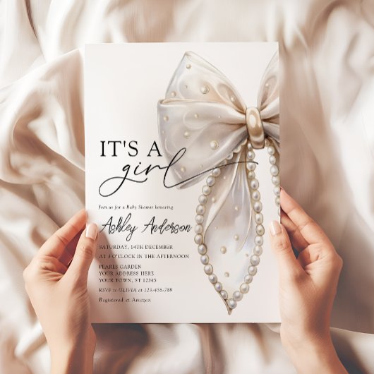 Invitation Pearl Bow est un Baby shower de fille