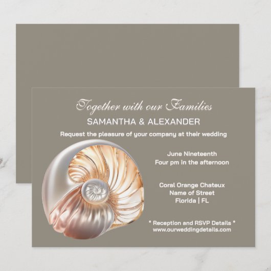 Invitation Pearl Conch Shell Beach Wedding (Devant / Derrière)