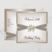 Invitation Pearl Cream Floral 50th Birthday Party (Devant / Derrière)