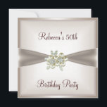 Invitation Pearl Cream Floral 50th Birthday Party<br><div class="desc">Pearl Cream Floral 50th Birthday Party Event Ribbon Invitation,  Birthday Party. Customisez avec vos propres détails.</div>
