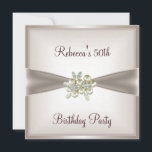 Invitation Pearl Cream Floral 50th Birthday Party<br><div class="desc">Pearl Cream Floral 50th Birthday Party Event Ribbon Invitation,  Birthday Party. Customisez avec vos propres détails.</div>