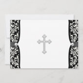 Invitation Pearl Cross blanc et noir Damask Christening (Dos)