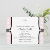 Invitation Pearl Cross rose Flower Christening (Debout devant)