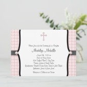 Invitation Pearl Cross rose noir Damask Christening (Debout devant)