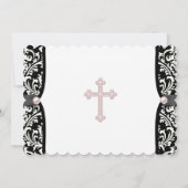 Invitation Pearl Cross rose noir Damask Christening (Dos)