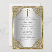 Invitation Pearl Damask Cross Baptism Argent Or (Dos)