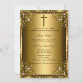 Invitation Pearl Damask & Cross Baptism/Christening Gold (Dos)