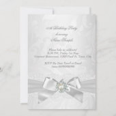 Invitation Pearl Diamond dentelle blanche Bow Damask Silver P (Dos)