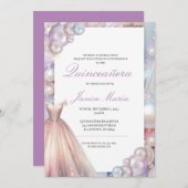 Invitation Pearl Dream rose violet Quinceañera (Devant / Derrière)
