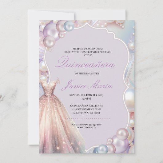 Invitation Pearl Dream rose violet Quinceañera (Devant)