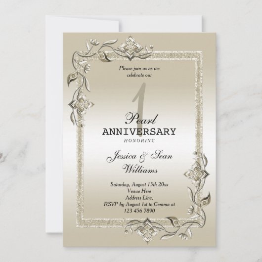 Invitation Pearl Gem & Parties scintillant 1er anniversaire M (Devant)